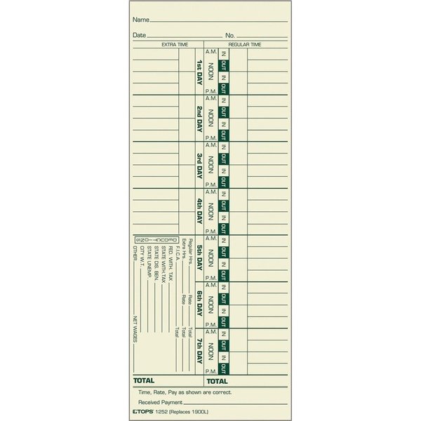 Tops Form, Time, Card, Wk, 3-3/8X8.2 Pk TOP1252